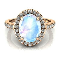 Rainbow Moonstone, Diamond zaručnički prsten, Ručno rađena Obećaj Halo Ring, June Birthstone Wedding Ring