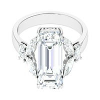 Emerald Cut Moissine Solitaire zaručni prsten sa bočnim kamenjem, srebrnim srebrnim, SAD 8.00