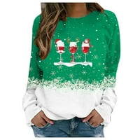 Riforla Ženska pulover urbani urbani slobodno vrijeme Božićni ispisani sa labavim džemper ženskim duksevima i duksevima Green XXL