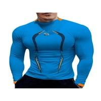 Biayxms Muška sportska košulja, okrugli vrat dugih rukava elastični brzi sušili fitnes trčanje casual