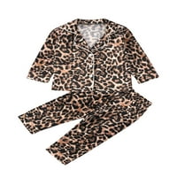 Tddler Baby Girl Boys Satin pidžama Set Leopard Dugme s dugim rukavima Dolje Top Halts Nightwend PJS