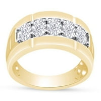 Carat CT.T.W Okrugli rez bijeli prirodni dijamant dva tona 5-kamena Muška godišnjica vjenčani prsten za vjenčanje u 10k žutom zlatnom prstenu veličine-10.5