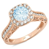 2.7ct okrugli rez prirodni nebo plavi topaz 14k Gold Gold Gold Anniverment HALO prstena veličine 8.5