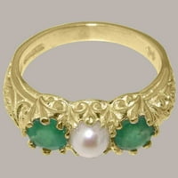 Britanci napravio 14k žuto zlatni ženski prsten sa kulturom i smaragdnim godišnjicom - Opcije veličine