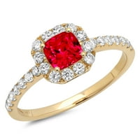 1.23ct Princess Cred Crvena simulirana Ruby 18K žuti zlatni rezving Izjava bridalne godišnjice Angažovanje vjenčanog halo prstena veličine 8