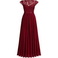 Haljine za žene plus veličine ženska posada vrata a-line kratki rukav Maxi pune čipke A-line večernje haljine haljine crveni xl