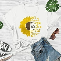 Iopqo T majice za žene Ženski ležerni O-izret suncokret za suncokret s kratkim rukavima Slim Tee majica