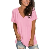 Relanfenk ženska casual comfort V-izrez Solid u boji džep labavi fit majica kratkih rukava majice