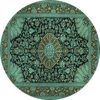 Ahgly Company u zatvorenom okruglom medaljonima tirkizne plave tradicionalne prostirke, 7 'krug