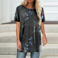 Majice kratkih rukava za žene labave ugrađene ležerne tunike Ljetni cvijet Print Comfy bluza crna l