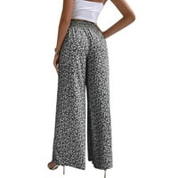 Žene Comfy boemski pantalona Leopard Ispis Regularne fit hlače Boho ljetne hlače za plažu Visoke struke Palazzo hlače Pješačke hlače za dame crne s