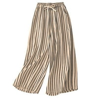 Lolmot Retro pamučne posteljine prugaste hlače za široke noge žene tanke drape casual ravne hlače Ljeto nacrtavanje elastičnih kaista džepova za hlače sa visokim strukom obrezana pantalona