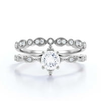 Antikni zasljepljujući Boho & Hipie 1. Carat okrugli rez dijamantski moissan jedinstveni zaručnički prsten, vjenčani prsten u 10K čvrsto bijelo zlato, pristupačni poklon za ženu, mladenci, podudaranje