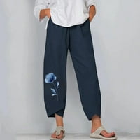 Ženske vučne struine ravne pantalone ljetne modne casual labave hlače pamučne posteljine duge latice za vježbanje za dame plave xl