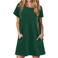 FINELYLOVE midi košulja haljine padajuće haljine za žene a-line kratki kratki rukav tiskani zeleni s