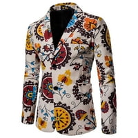 Simplmasygeni Haljine za rušenje muškaraca Jesen i zimski modni ležerni etnički stil Print Stitchting Slim odijelo jakne