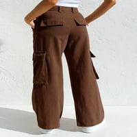 Asyoly Womens Labavi visoki stručni pantalone za bager za pravu noge sa džepovima teretni pantalone