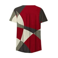Ženski blok u boji s V-izrezom za patchwork sa tipkama s kratkim rukavima majice na vrhu bluza m