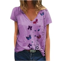 Kakina s ženskim Plus veličinama vrhova odora modna žena V-izrez ljetni kratki rukav leptir otisci na vrhu labave majice