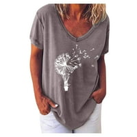 LeylayRay vrhovi za žene Ženske casual v izrez majica s kratkim rukavima slovo za bluzu bluza plus veličina sive s