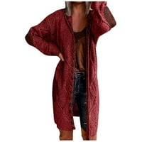 Ženski patchwork kardigan s dugim rukavima otvoreni prednji pleteni džepovi džepovi za kaput ženski kardigan crveni m
