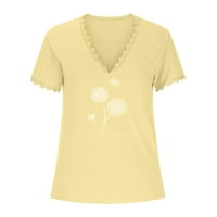 Osličane ženske trendi osnove T-majice bljeskalice modne ljetne čipke kratkih rukava maslačke grafički vrhovi seksi čipka V izrez košulje udobne labave ležerne bluze žute 8