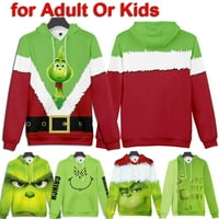 Grinch Girls Boys Hoodie, Božićna dukserica Pulover 3D džemper za ispis za odraslu djecu