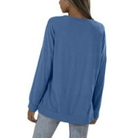 Poklon ženske žene Fall tops Plus size majice casual boja okrugli vrat labavi džep dugih rukava dugim rukavima