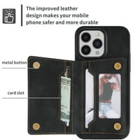 FEishell Flip Flip futrola za Apple iPhone Pro, premium PU kožni poklopac novčanika sa ID-om za kreditne kartice i džep sa zatvaračem Magnetni metalni gumb Kickstand Staklootporna futrola za telefon, crna