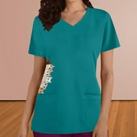 Vrhovi ženske majice za žene grafički casual s kratkim rukavima V izrez Trendi labavi fit s džepovima