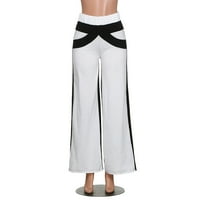Cuoff Ženske teretne pantalone za patchwork zvona na dnu pantalone na srednjim strukima široke noge joga hlače bijele s
