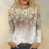 Bazyrey duksevi za žene u trendu s dugim rukavima cvjetni ispis labavi bluze okrugli vrat casual pulover