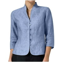 Aherbiu ženske vintage majice pamučna posteljina gumb dolje rukav visoki V izrez Basic Tunic Tops bluza