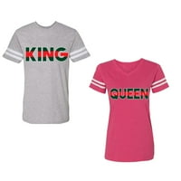 Crvena zelena kralja kraljevska kraljica Unise Par koji odgovara pamučnom dresu Stil majica kontrastne pruge na rukavima
