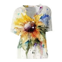 Majice s kratkim rukavima za žene za žene na vrhu Ljeto plus size cvjetne bluze za žene poslovna casual