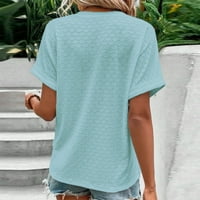 Majice kratkih rukava za žene Ženske plus veličine Ljetni vrhovi i bluze Modni V izrez Žene vrhovi ljeto dugmeta UP košulje ušiju Sky Blue 2XL