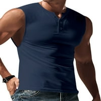 Abtel muške mišićne košulje Henley vrat Ljetni vrhovi rastegnuti tenk mens atletska vježba majica Navy Blue 2xl