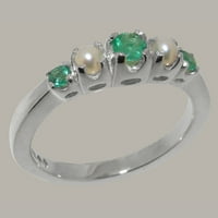 Britanci napravio 9k bijeli zlatni prirodni smaragdni i kultivirani biserni prsten za biseru - veličine