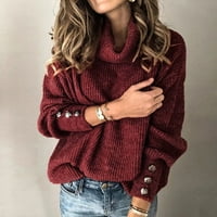 Cuoff Wouns modni kardigan džemperi za žene Turtleneck pulover Dugme dugi rukavi labavi pleteni džemper vrhovi crvene boje