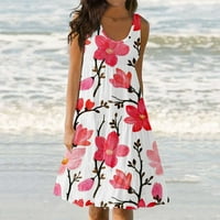 Taqqpue Womens Plus Veličina Letnje haljine Ležerne prilike bez rukava O-izrez Cvjetna haljina za plažu