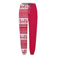 Strungten ženski božićni print casual pantalone nacrtavanje elastičnih struka vučne hlače sa džepovima