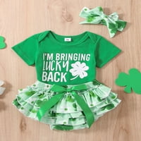 Canrulo Newborn Baby Girl St. Patrick's Heutfits Pismom tiskane ROMPER TOPLS Clover Tutu kratke hlače Traka za glavu zelena 6- mjeseci