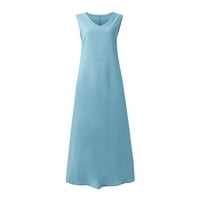 Clearsance Ljetne haljine za žene Dužina gležnja bez rukava Ležerne prilike pune a-line V-izrez plave m
