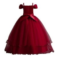 Scyoekwg Dječje djevojke oblače čišćenje dječjih djevojaka neto pređe za vez cvijeće MESH Bowknot Birthday Party haljine duge haljine crvene 13-godine