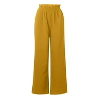 Ernkv ženske pamučne široke noge Capri hlače čišćenje Čvrsta odjeća udobne pantalone slobodno vrijeme retro ljeta visoki elastični struk žuti xxl