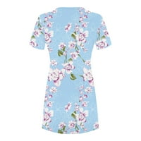 Finelylove midi košulja haljine Aktivna haljina A-line kratki kratki rukav cvjetni svijetlo plavi xl