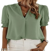 Ženska majica naborana šifon vrhovi pune boje t Ležerne bluze tunika Svečana majica zelena 2xl