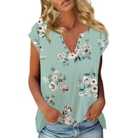 Hanas vrhovi ljetne majice za žene, kapice s kratkim rukavima cvjetne tiskane majice, V-izrez ušice