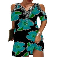 Colisha Dame Loase Fit Plaža Kratka mini haljina kaftane rukave majice haljine Boho V izrez Tunic Seunderss