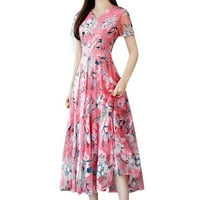 Dužina modna tiskana rukava kratka koljena haljina ljeto O-izrez Ženska haljina duge večernje haljine